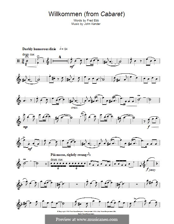 Willkommen (from Cabaret): For flute by John Kander