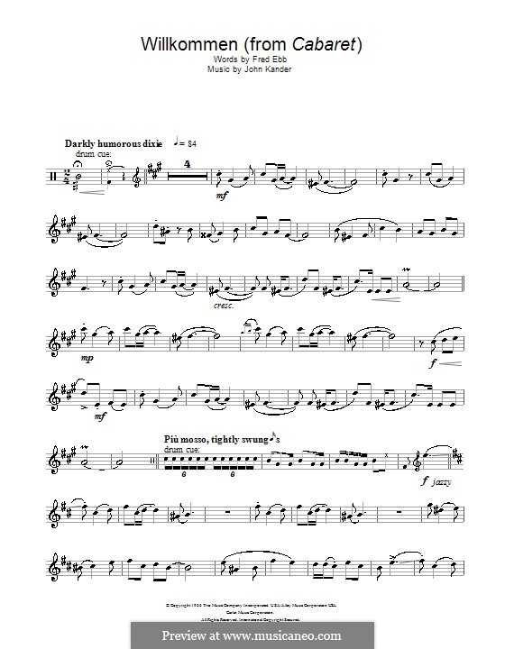 Willkommen (from Cabaret): For alto saxophone by John Kander