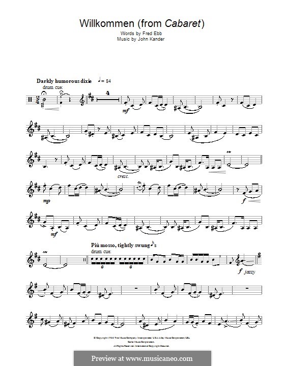 Willkommen (from Cabaret): For clarinet by John Kander