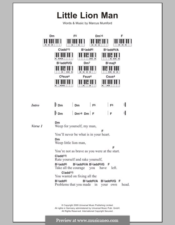 Little Lion Man (Mumford & Sons): Lyrics and piano chords by Marcus Mumford