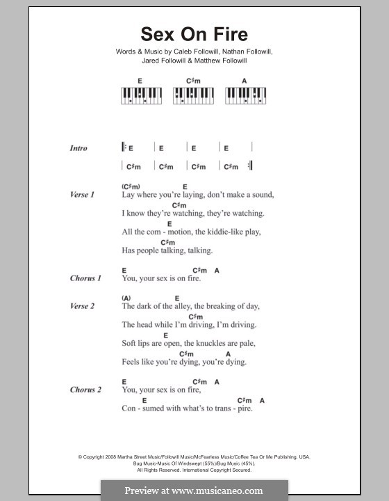 Sex on Fire (Kings of Leon): Lyrics and piano chords by Anthony Caleb Followill, Jared Followill, Matthew Followill, Nathan Followill