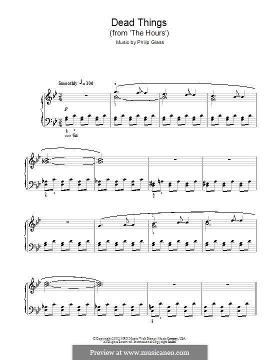 Dead Things (from The Hours): For easy piano by Philip Glass