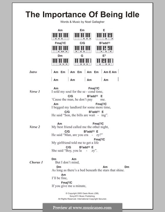 The Importance of Being Idle (Oasis): Lyrics and piano chords by Noel Gallagher