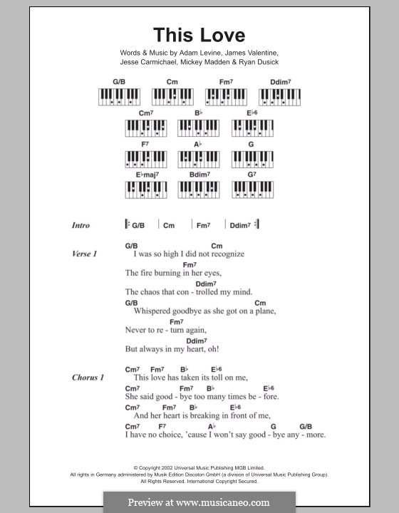 This Love (Maroon 5): Lyrics and piano chords by Adam Levine, Jesse Carmichael