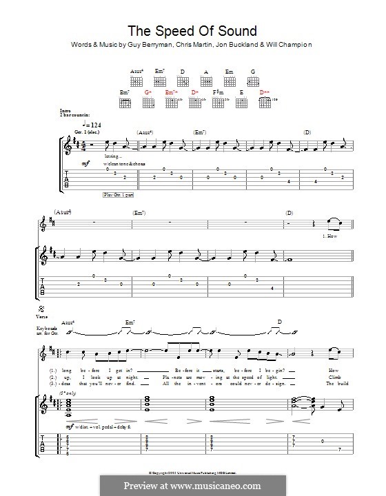 Speed of Sound (Coldplay): For guitar with tab by Chris Martin, Guy Berryman, Jonny Buckland, Will Champion