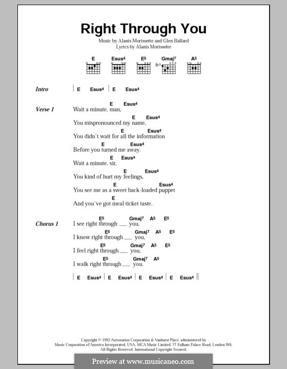 Right Through You (from Jagged Little Pill The Musical): Lyrics and chords by Alanis Morissette, Glen Ballard