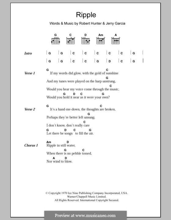 Ripple (The Grateful Dead): Lyrics and chords by Jerry Garcia, Robert Hunter