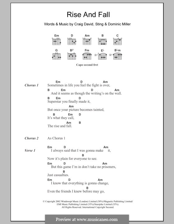 Rise and Fall: Lyrics and chords by Sting, Craig David, Dominic Miller