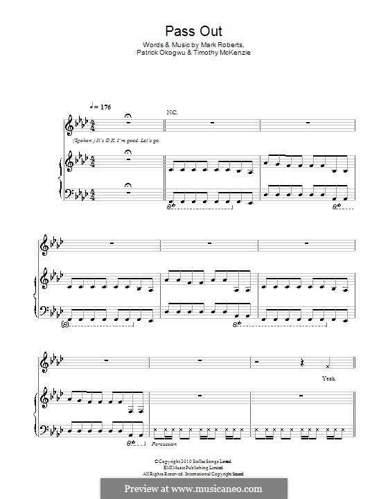 Pass Out (Tinie Tempah): For voice and piano (or guitar) by Mark Roberts, Patrick Okogwu, Timothy McKenzie