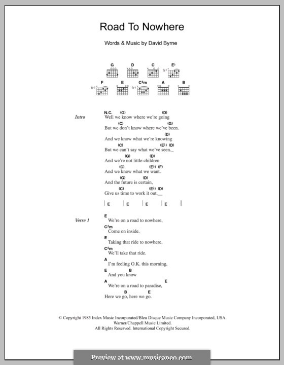 Road to Nowhere (Talking Heads): Lyrics and chords by David Byrne