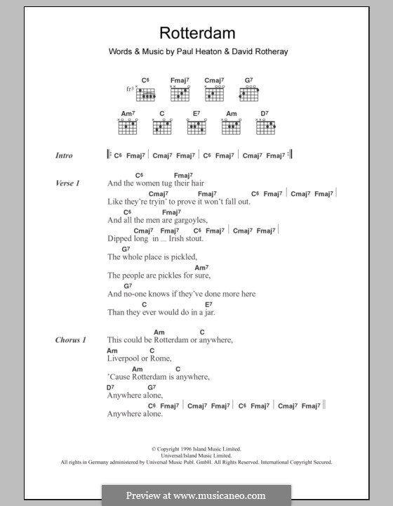 Rotterdam (The Beautiful South): Lyrics and chords by David Rotheray, Paul Heaton