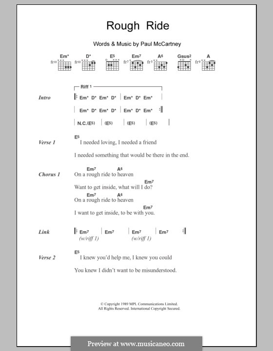 Rough Ride: Lyrics and chords by Paul McCartney