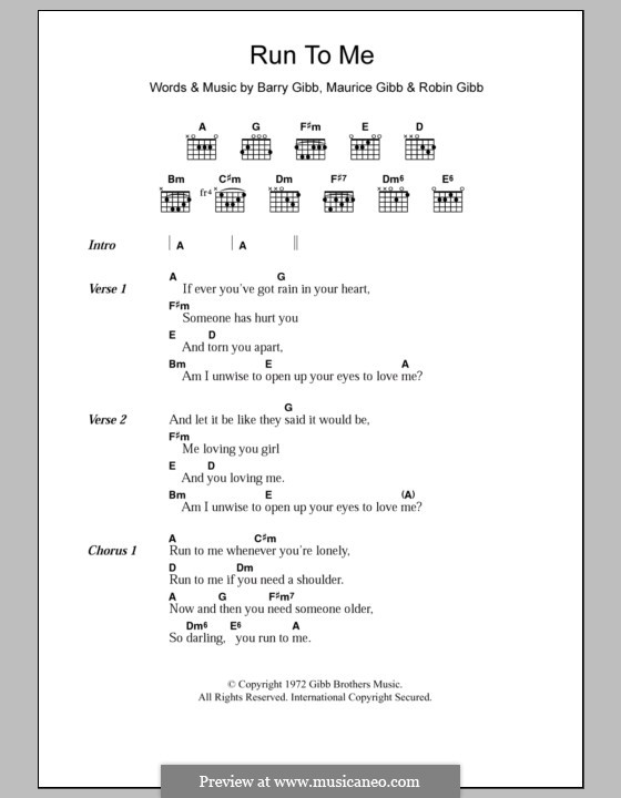 Run to Me (The Bee Gees): Lyrics and chords by Barry Gibb, Maurice Gibb, Robin Gibb
