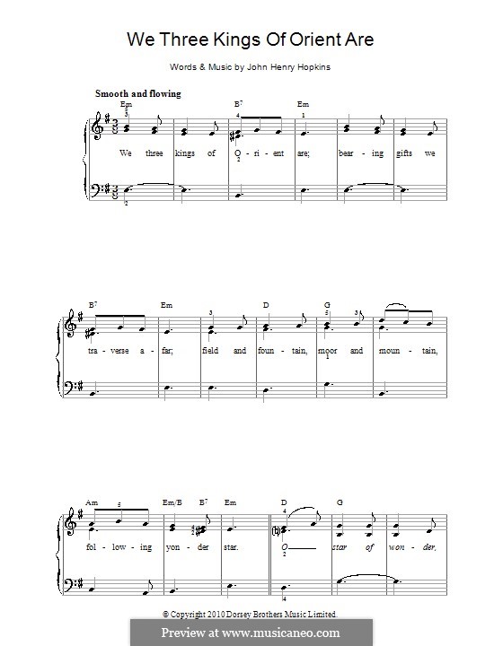 We Three Kings of Orient are, for Piano: Version for easy piano by John H. Hopkins Jr.