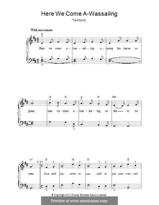 Here we Come a-Wassailing (Printable Scores): For easy piano by folklore