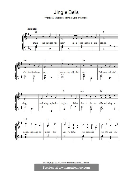 Piano version (printable scores): With chords by James Lord Pierpont