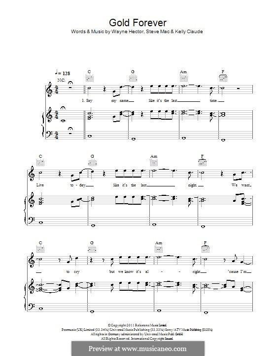 Gold Forever (The Wanted): For voice and piano (or guitar) by Kelly Claude, Steve Mac, Wayne Anthony Hector