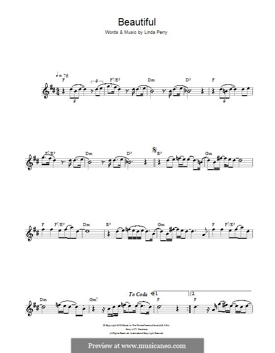 Beautifull (Christina Aguilera & Beverly McClellan): For alto saxophone by Linda Perry