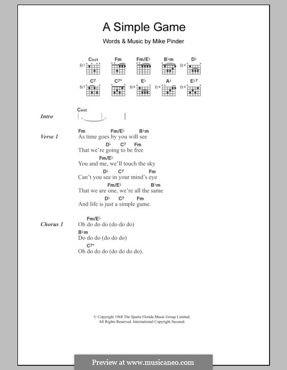 A Simple Game (The Four Tops): Lyrics and chords by Mike Pinder