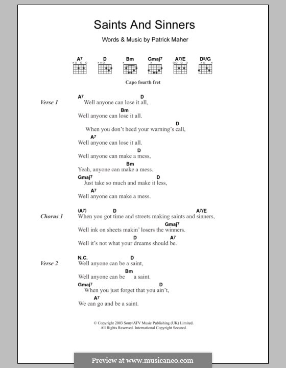 Saints and Sinners: Lyrics and chords by Patrick Maher