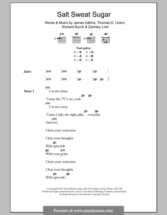 Salt Sweat Sugar (Jimmy Eat World): Lyrics and chords by James Adkins, Richard Burch, Thomas D. Linton, Zachary Lind