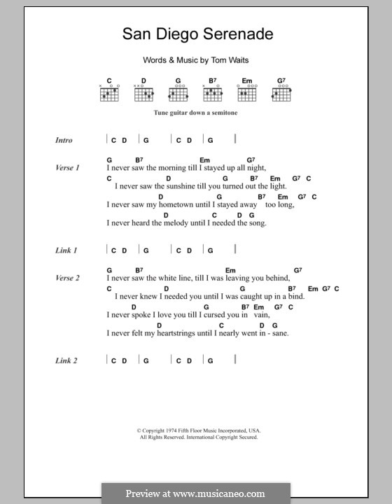 San Diego Serenade: Lyrics and chords by Tom Waits