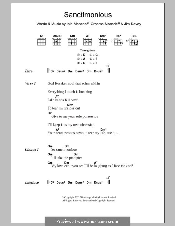 Sanctimonious (Halo): Lyrics and chords by Graeme Moncrieff, Iain Moncrieff, Jim Davey