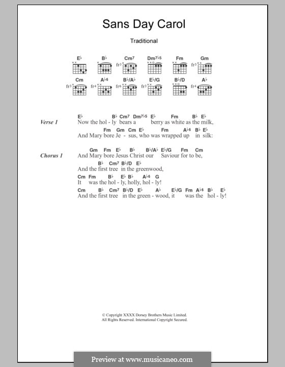 Sans Day Carol: Lyrics and chords by folklore