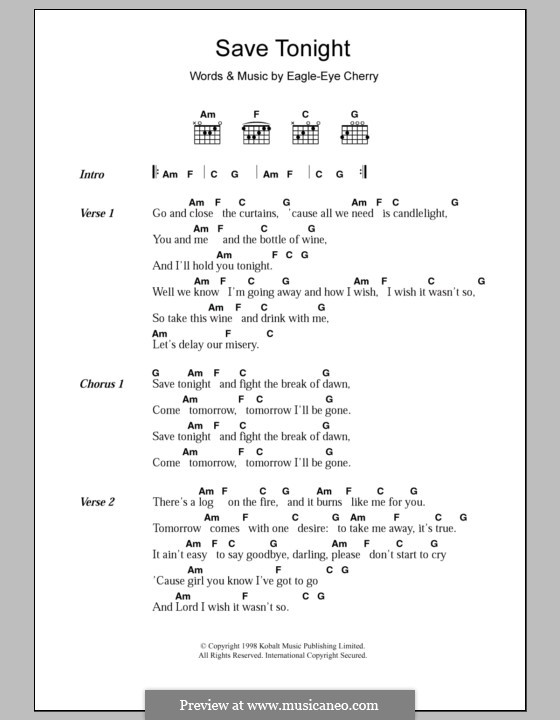 Save Tonight: Lyrics and chords by Eagle-Eye Cherry