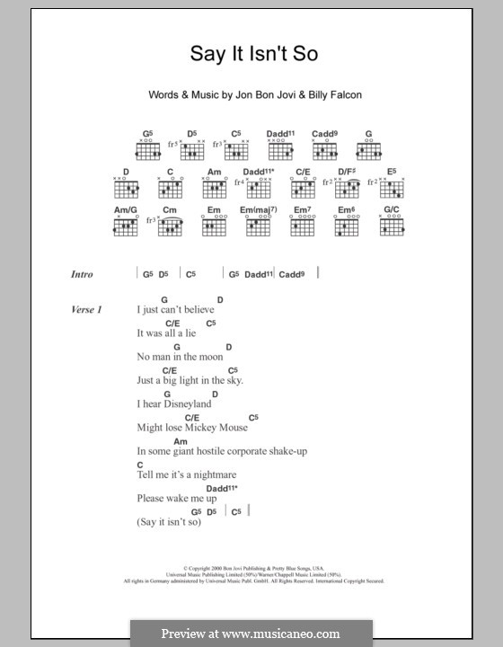 Say It Isn't So (Bon Jovi): Lyrics and chords by Billy Falcon, Jon Bon Jovi