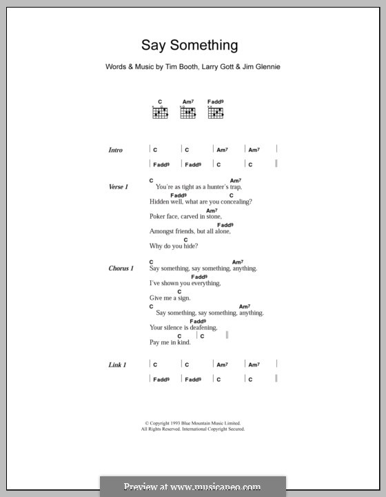 Say Something (James): Lyrics and chords by Jim Glennie, Lawrence Gott, Tim Booth