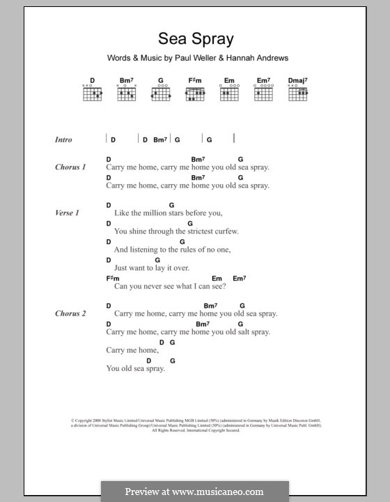Sea Spray: Lyrics and chords by Hannah Andrews, Paul Weller