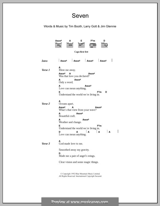 Seven (James): Lyrics and chords by Jim Glennie, Lawrence Gott, Tim Booth