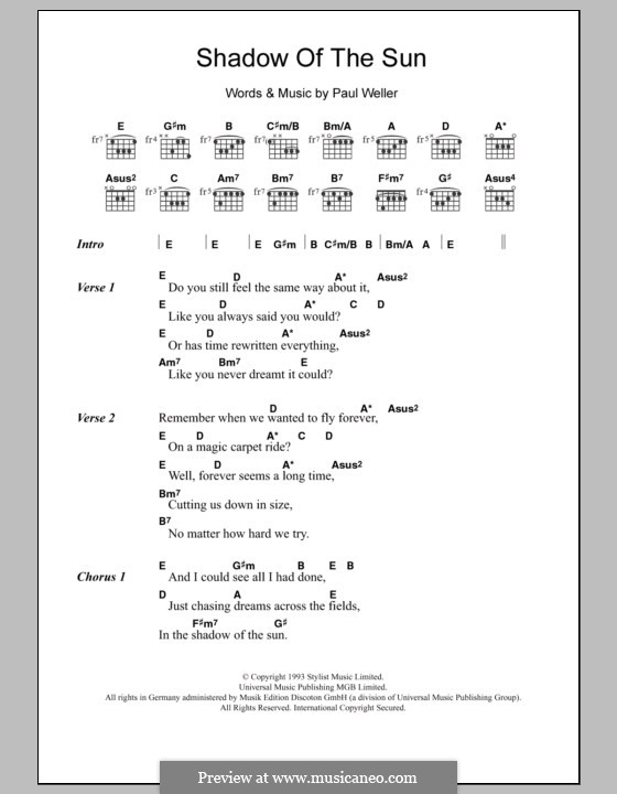 Shadow of the Sun: Lyrics and chords by Paul Weller