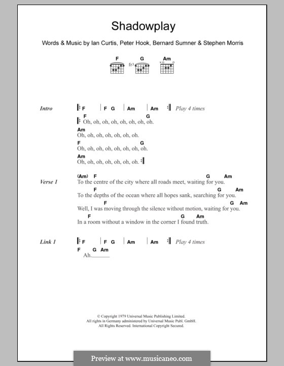 Shadowplay (The Killers): Lyrics and chords by Bernard Sumner, Ian Curtis, Peter Hook, Stephen Morris