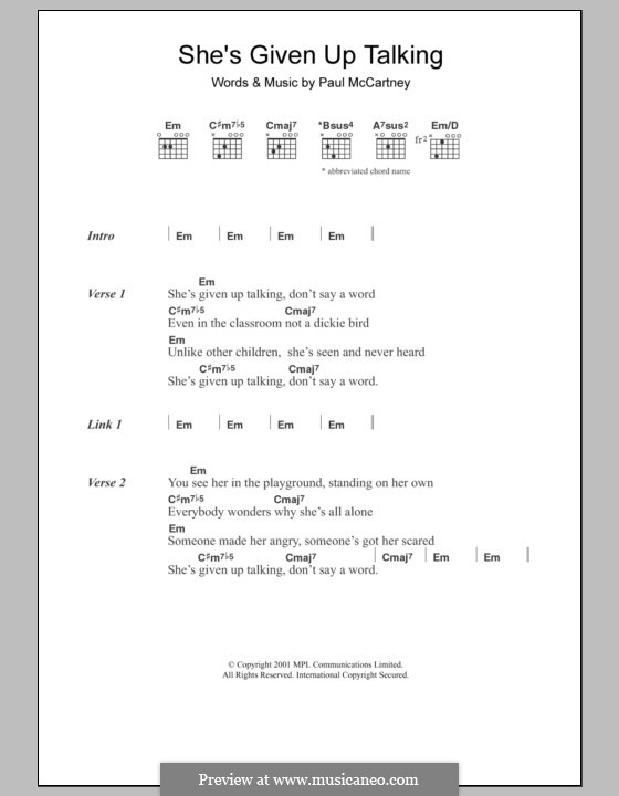 She's Given Up Talking: Lyrics and chords by Paul McCartney