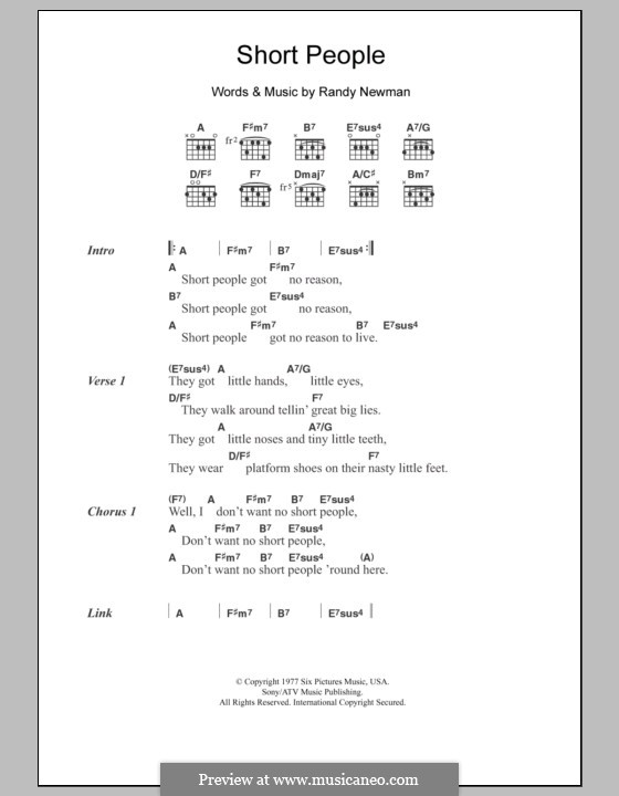 Short People: Lyrics and chords by Randy Newman