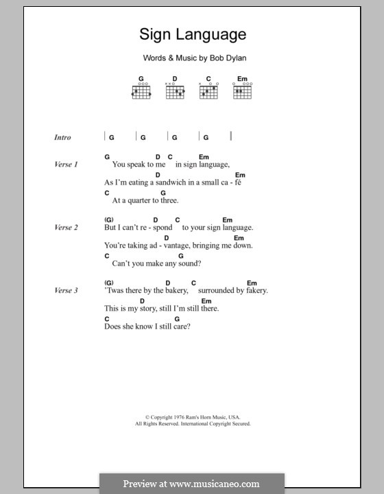 Sign Language: Lyrics and chords by Bob Dylan