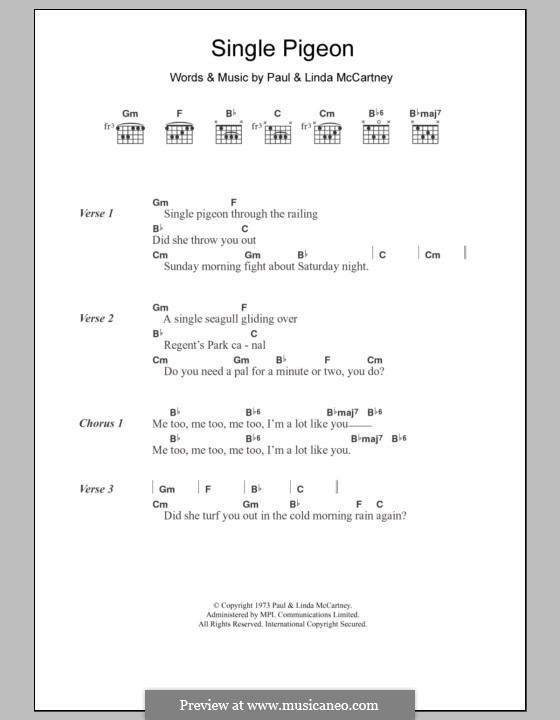 Single Pigeon: Lyrics and chords by Linda McCartney, Paul McCartney