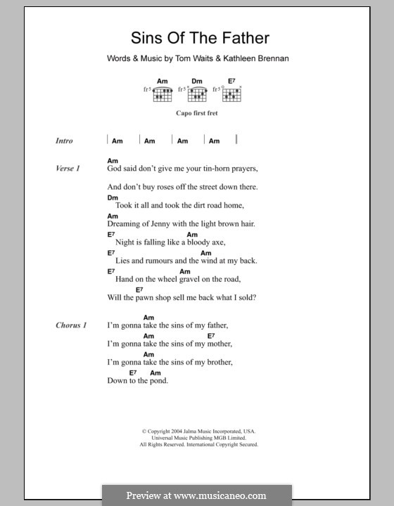 Sins of the Father: Lyrics and chords by Kathleen Brennan, Tom Waits