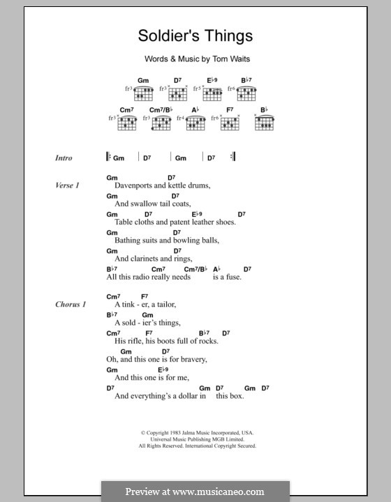 Soldier's Things: Lyrics and chords by Tom Waits