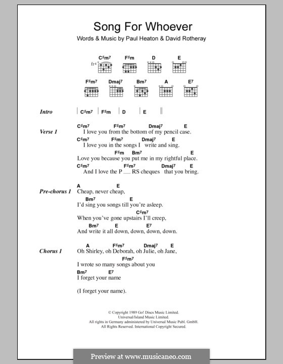 Song for Whoever (The Beautiful South) by D. Rotheray, P. Heaton on