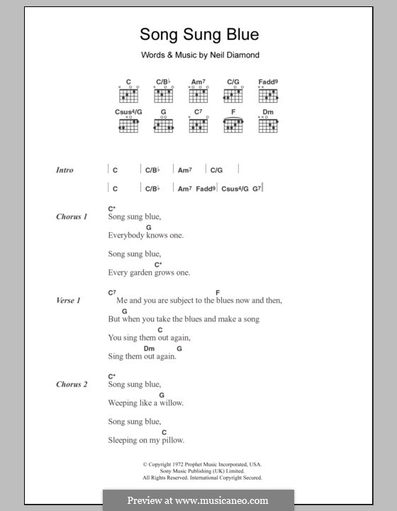 Song Sung Blue: Lyrics and chords by Neil Diamond