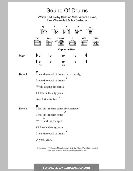 Sound of Drums (Kula Shaker): Lyrics and chords by Alonza Bevan, Crispian Mills, Jay Darlington, Paul Winter-Hart