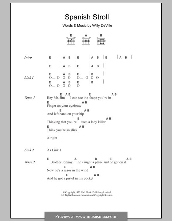 Spanish Stroll: Lyrics and chords by Willy DeVille