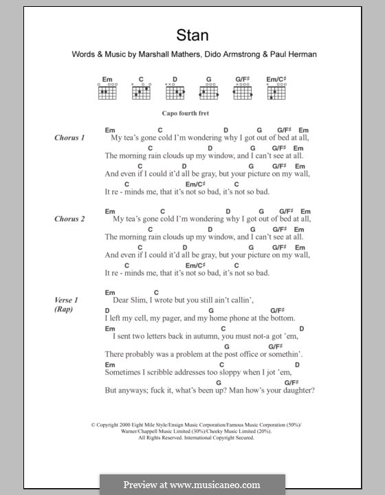 Stan (Eminem): Lyrics and chords by Dido Armstrong, Marshall Mathers, Paul Herman