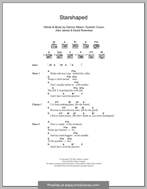 Starshaped (Blur): Lyrics and chords by Alex James, Damon Albarn, David Rowntree, Graham Coxon