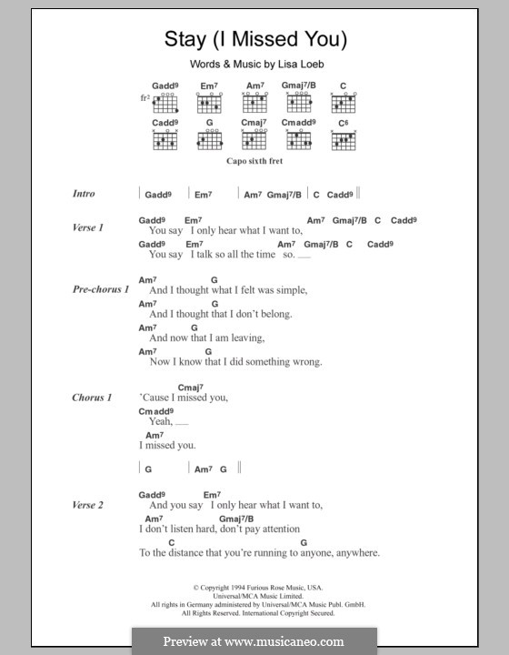 Stay: Lyrics and chords by Lisa Loeb