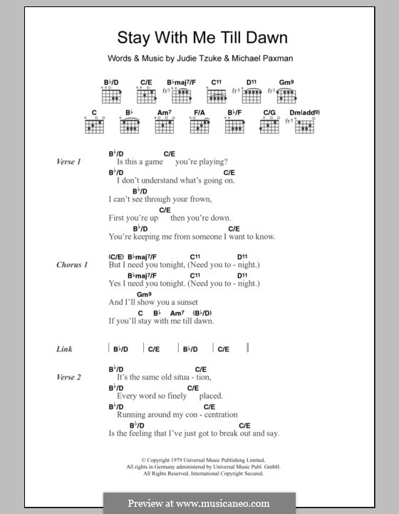 Stay with Me Till Dawn: Lyrics and chords by Judie Tzuke, Michael Paxman