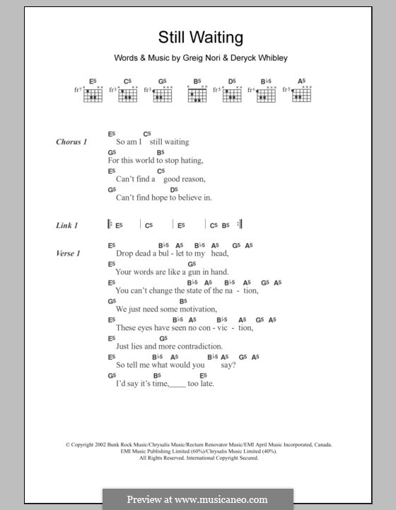 Still Waiting (Sum 41): Lyrics and chords by Deryck Whibley, Greig Andrew Nori